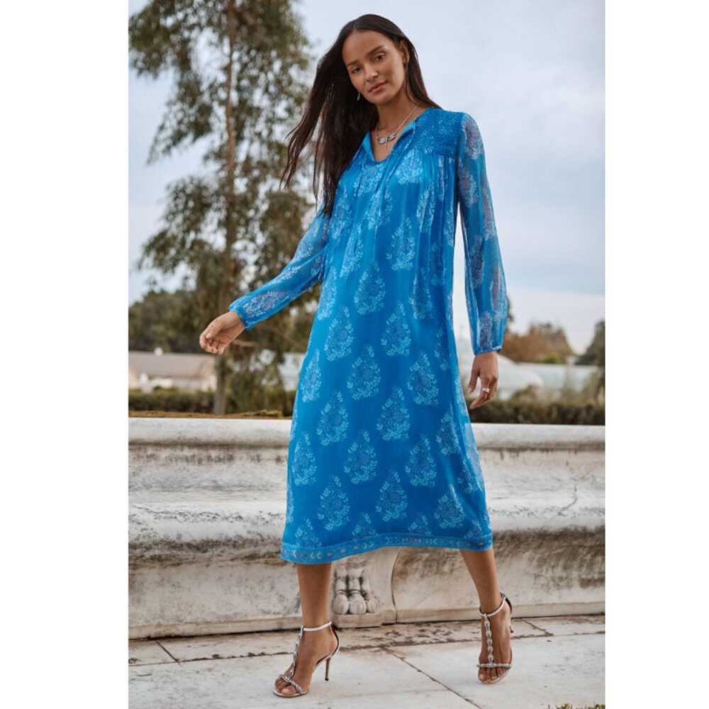 NWT Johnny Was Blaire Midi Dress embellished silk summer vacation - Picture 4 of 9
